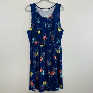 French Grey Evalynn Tank Dress Navy Blue Floral XXL Brushed Knit Elastic Waist